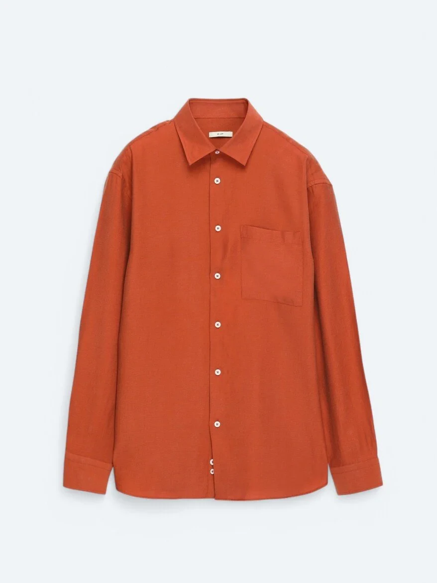 Tile Red Plain Oversize Fit Weaving Casual Shirt - 6