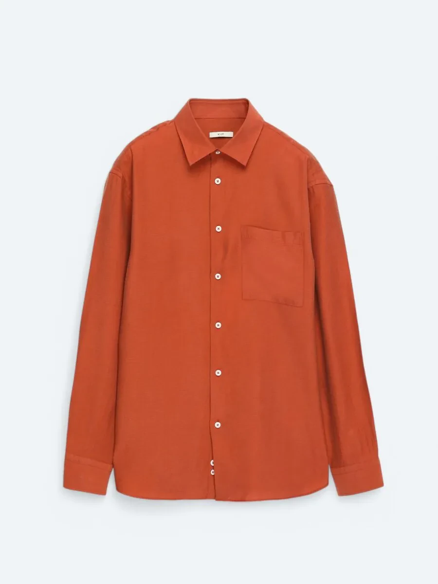 Tile Red Plain Oversize Fit Weaving Casual Shirt - 6