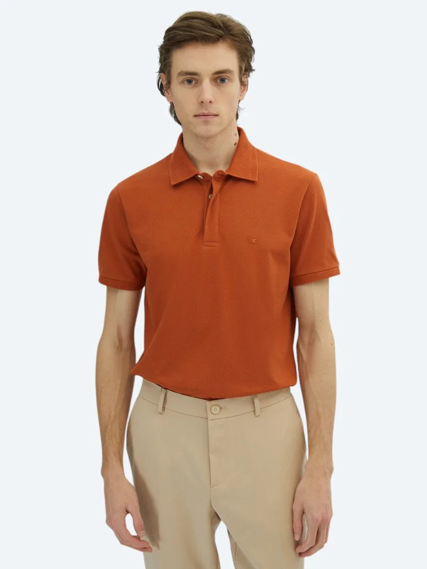 Tile Red Plain Polo Neck 100% Cotton T-Shirt - 1