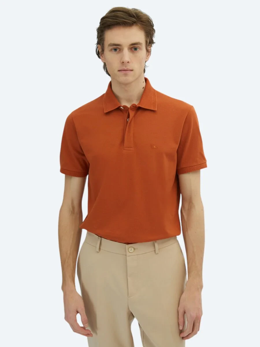 Tile Red Plain Polo Neck 100% Cotton T-Shirt - 1