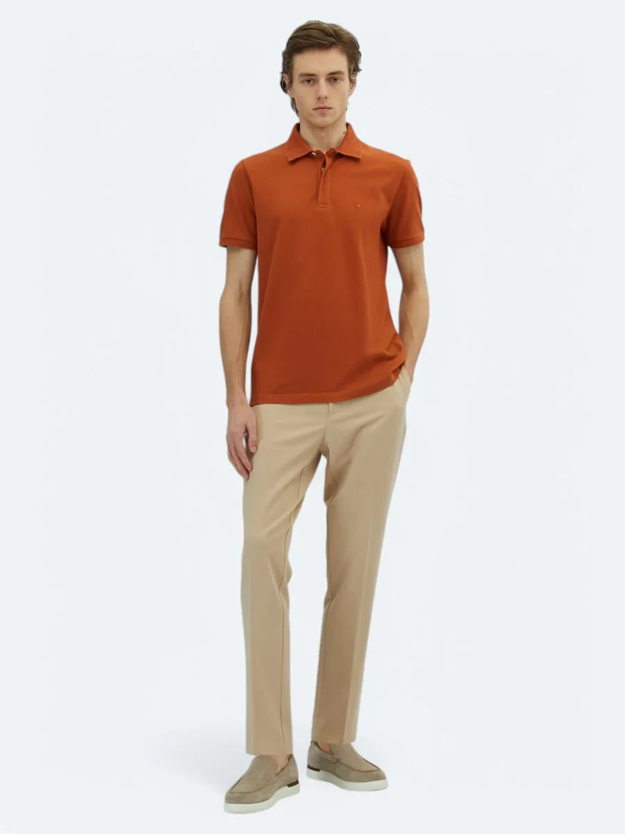 Tile Red Plain Polo Neck 100% Cotton T-Shirt - 2