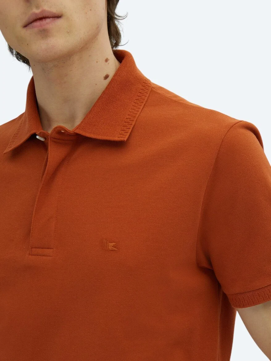 Tile Red Plain Polo Neck 100% Cotton T-Shirt 