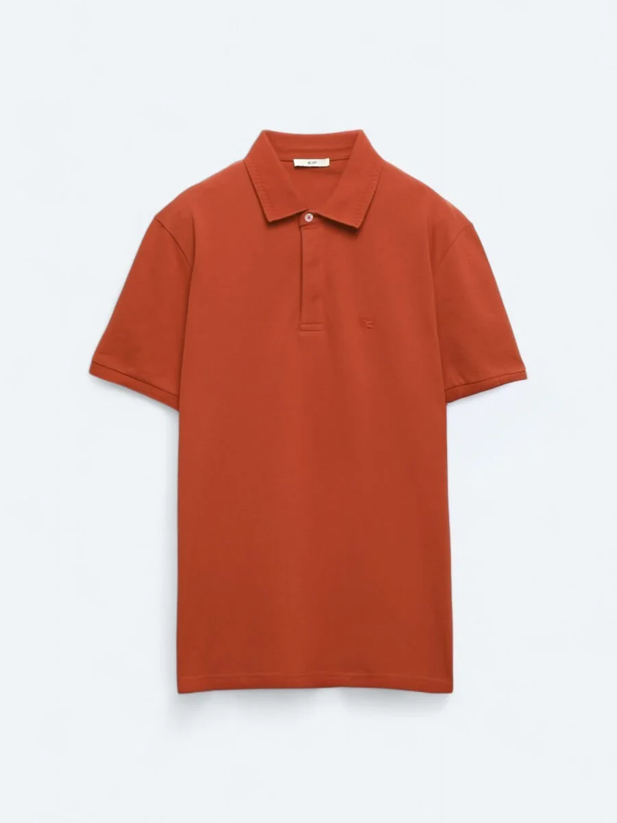 Tile Red Plain Polo Neck 100% Cotton T-Shirt - 6