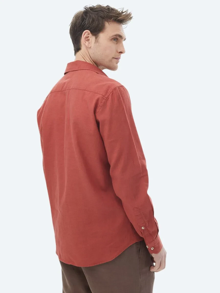 Tile Red Plain Regular Fit Weaving Casual Cotton Blended Shirt - 5