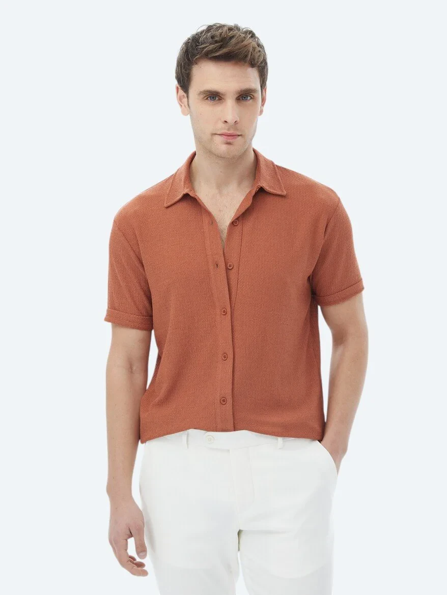 Tile Red Regular Fit Knitting Casual Shirt - 1