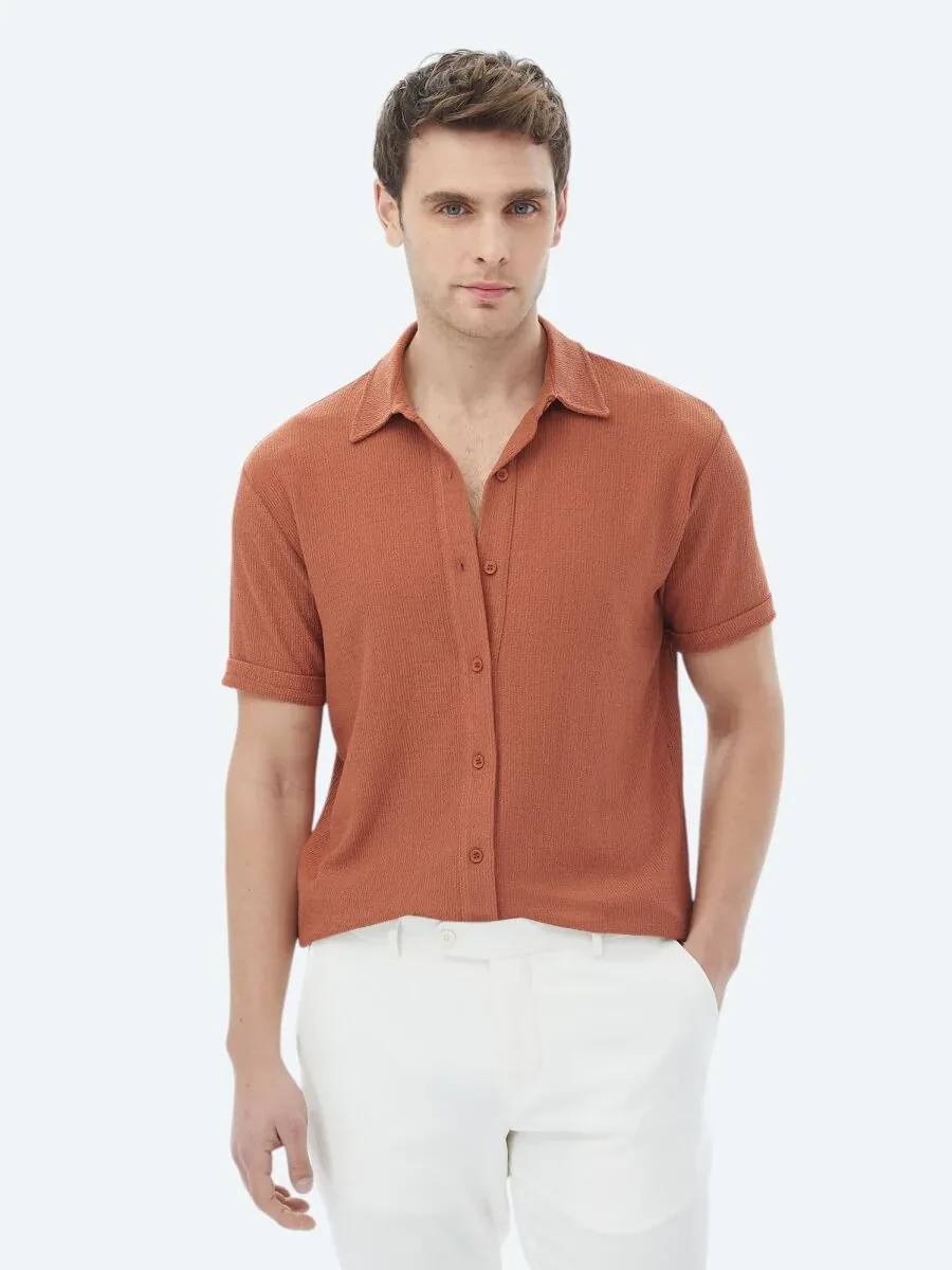 Tile Red Regular Fit Knitting Casual Shirt - 1