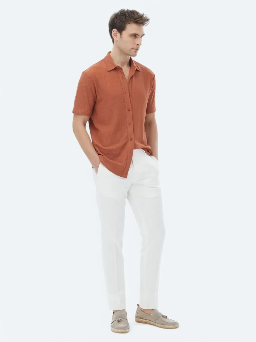 Tile Red Regular Fit Knitting Casual Shirt - 2