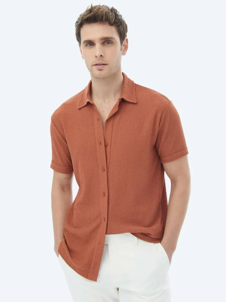 Tile Red Regular Fit Knitting Casual Shirt - 3