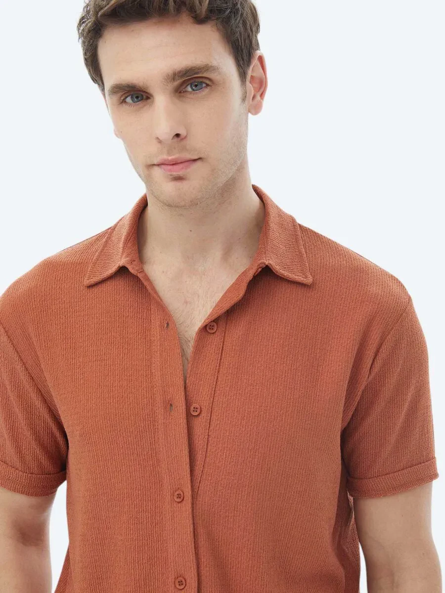 Tile Red Regular Fit Knitting Casual Shirt - 4