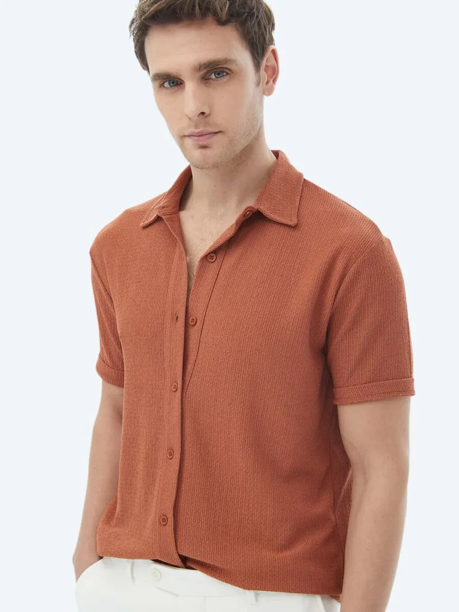 Tile Red Regular Fit Knitting Casual Shirt - 5