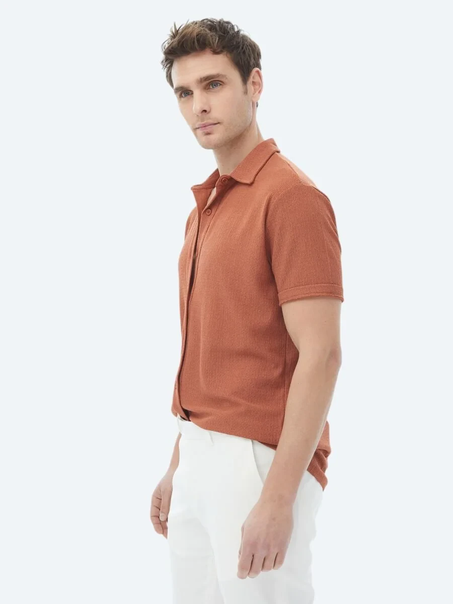 Tile Red Regular Fit Knitting Casual Shirt - 6
