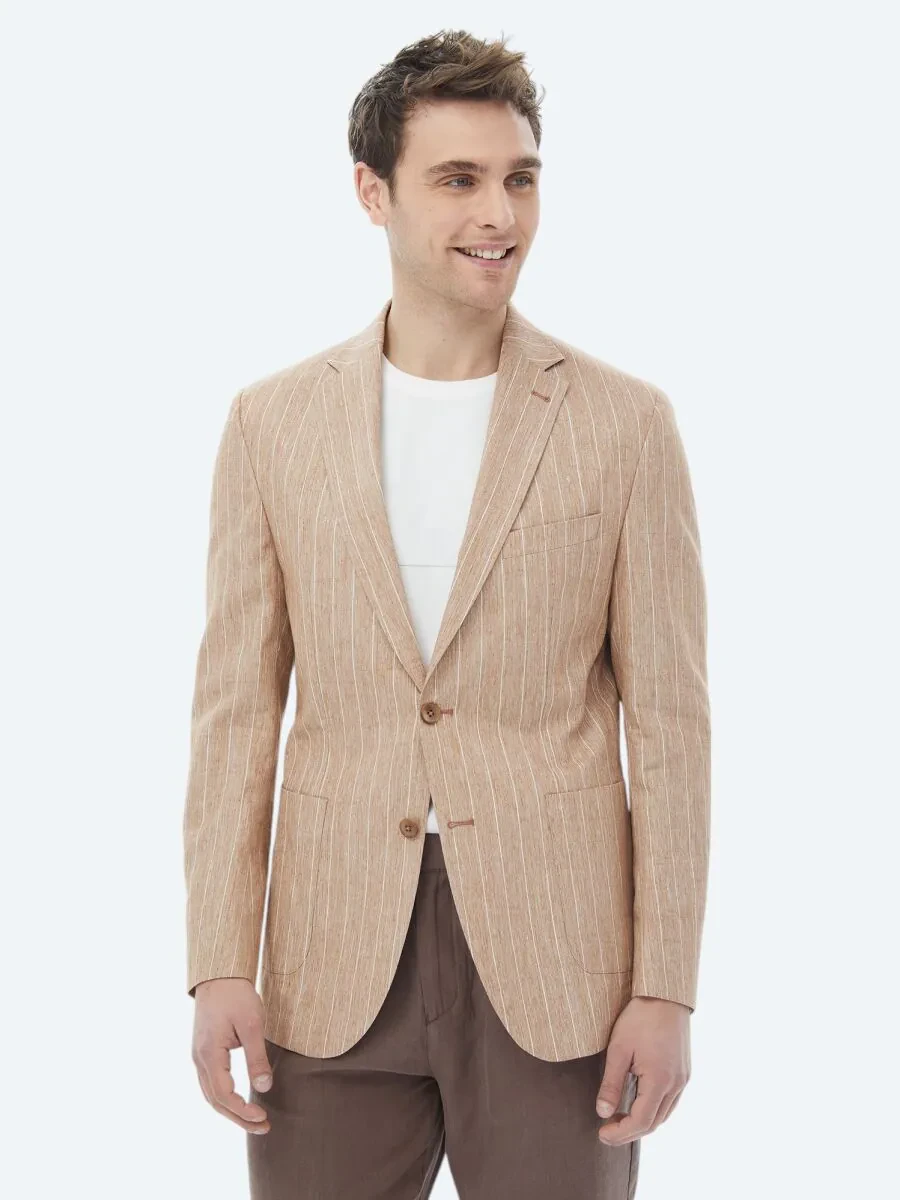 Tile Red Striped Modern Fit Cotton Blended Jacket - 3