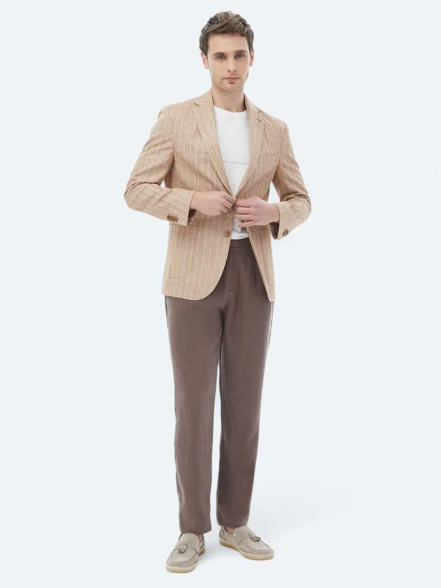 Tile Red Striped Modern Fit Cotton Blended Jacket - 4