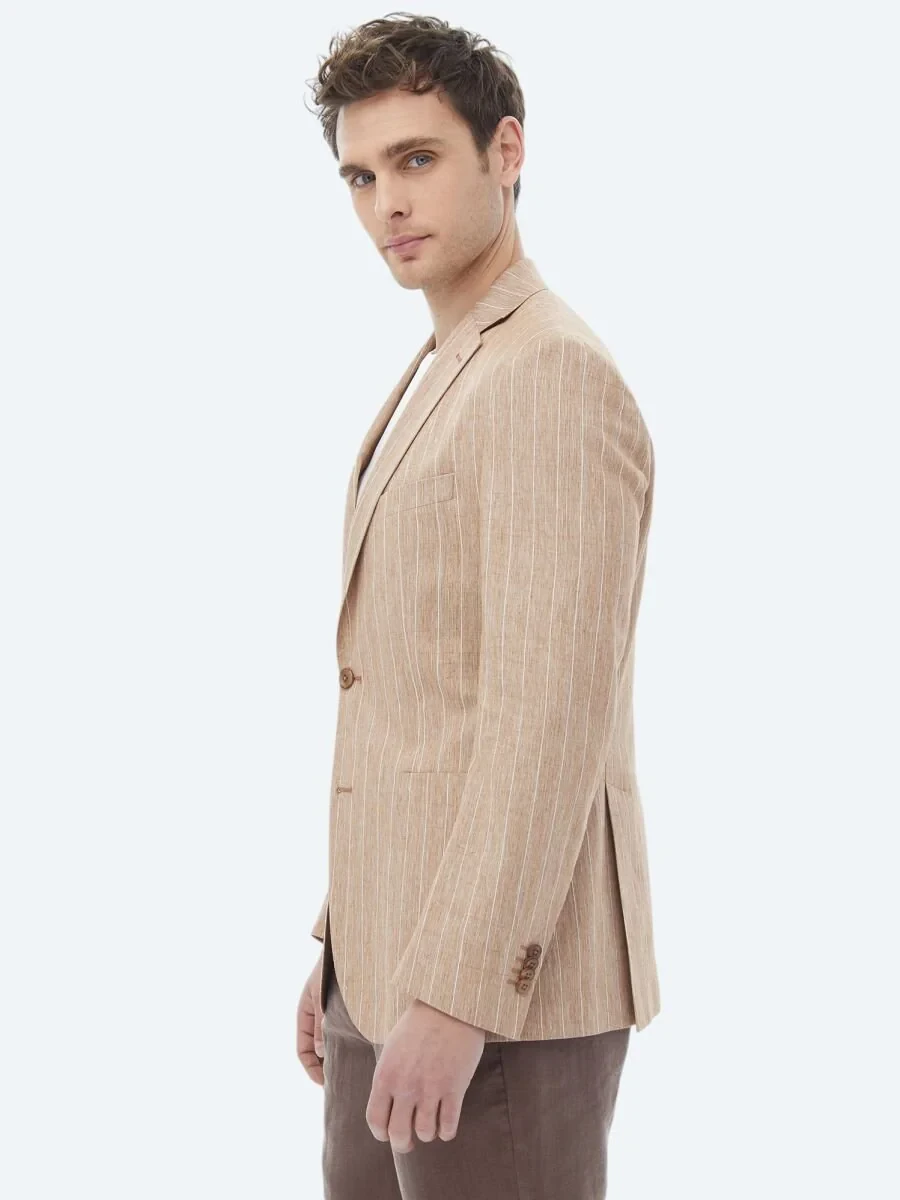 Tile Red Striped Modern Fit Cotton Blended Jacket - 6