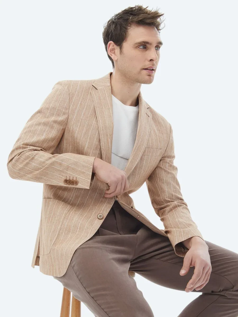 Tile Red Striped Modern Fit Cotton Blended Jacket - 9