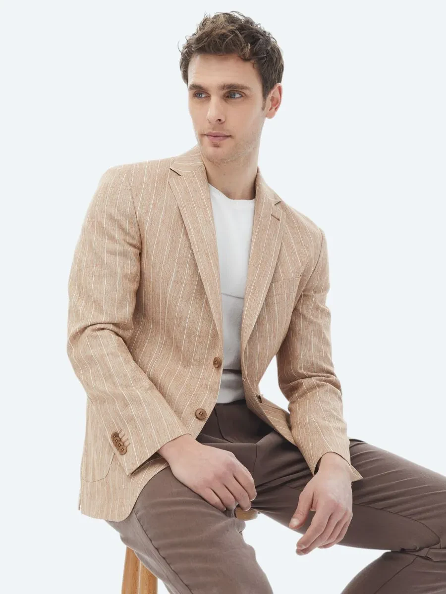 Tile Red Striped Modern Fit Cotton Blended Jacket - 11