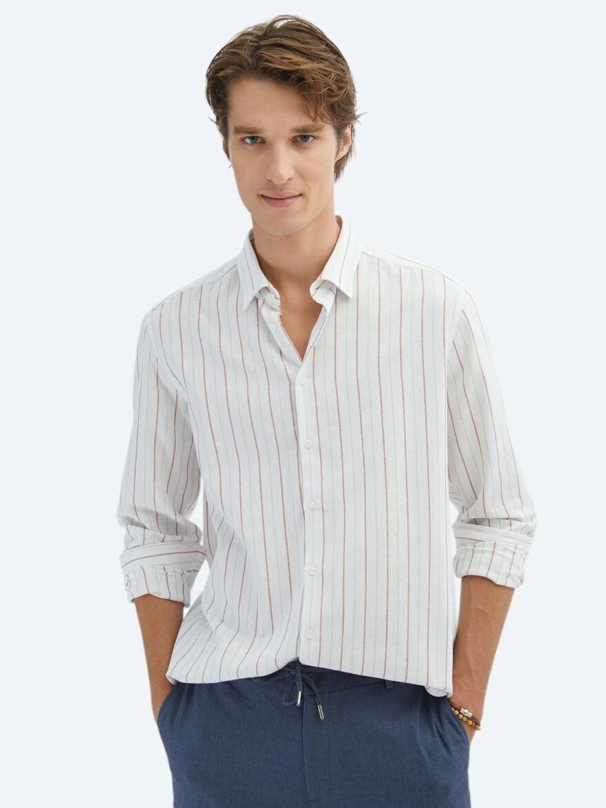 Tile Red Striped Regular Fit Weaving Casual 100% Cotton Shirt - 1