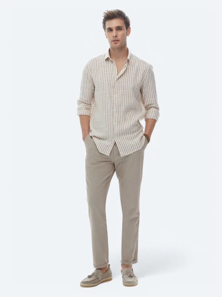 Tile Red Striped Regular Fit Weaving Casual Cotton Blended Shirt - 6