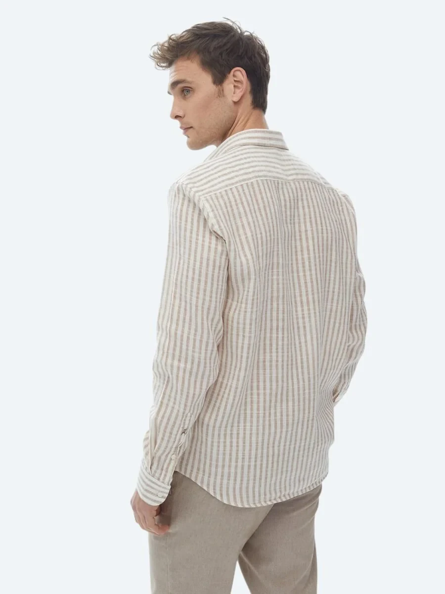 Tile Red Striped Regular Fit Weaving Casual Cotton Blended Shirt - 7
