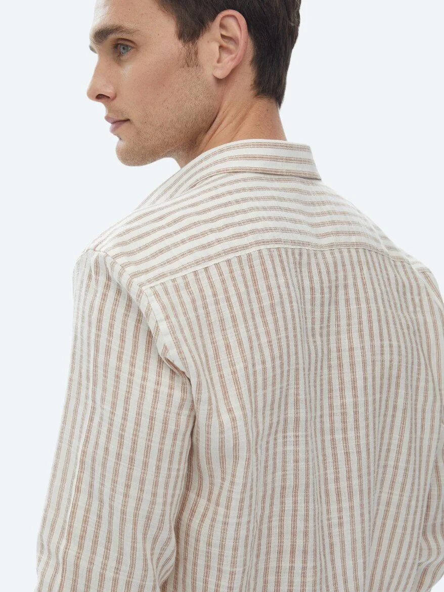 Tile Red Striped Regular Fit Weaving Casual Cotton Blended Shirt - 8