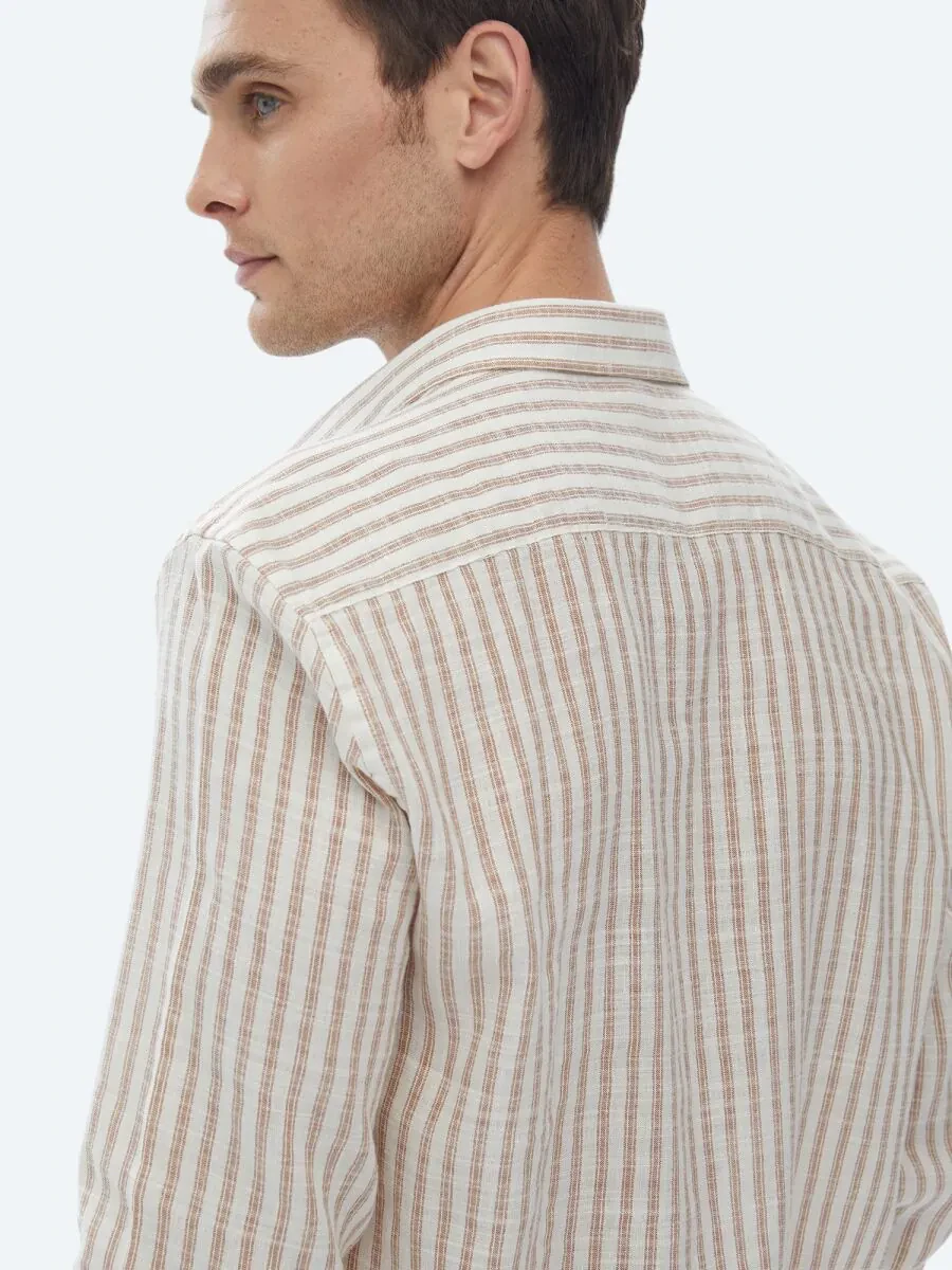 Tile Red Striped Regular Fit Weaving Casual Cotton Blended Shirt - 8
