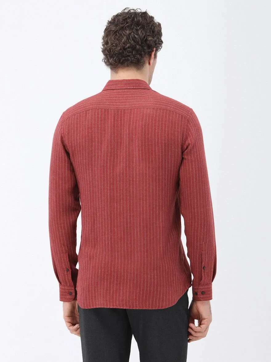Tile Red Striped Regular Fit Weaving Casual Shirt - 5