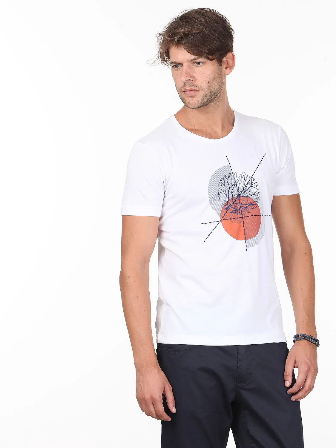 Turuncu Baskılı %100 Pamuk T-Shirt - 2
