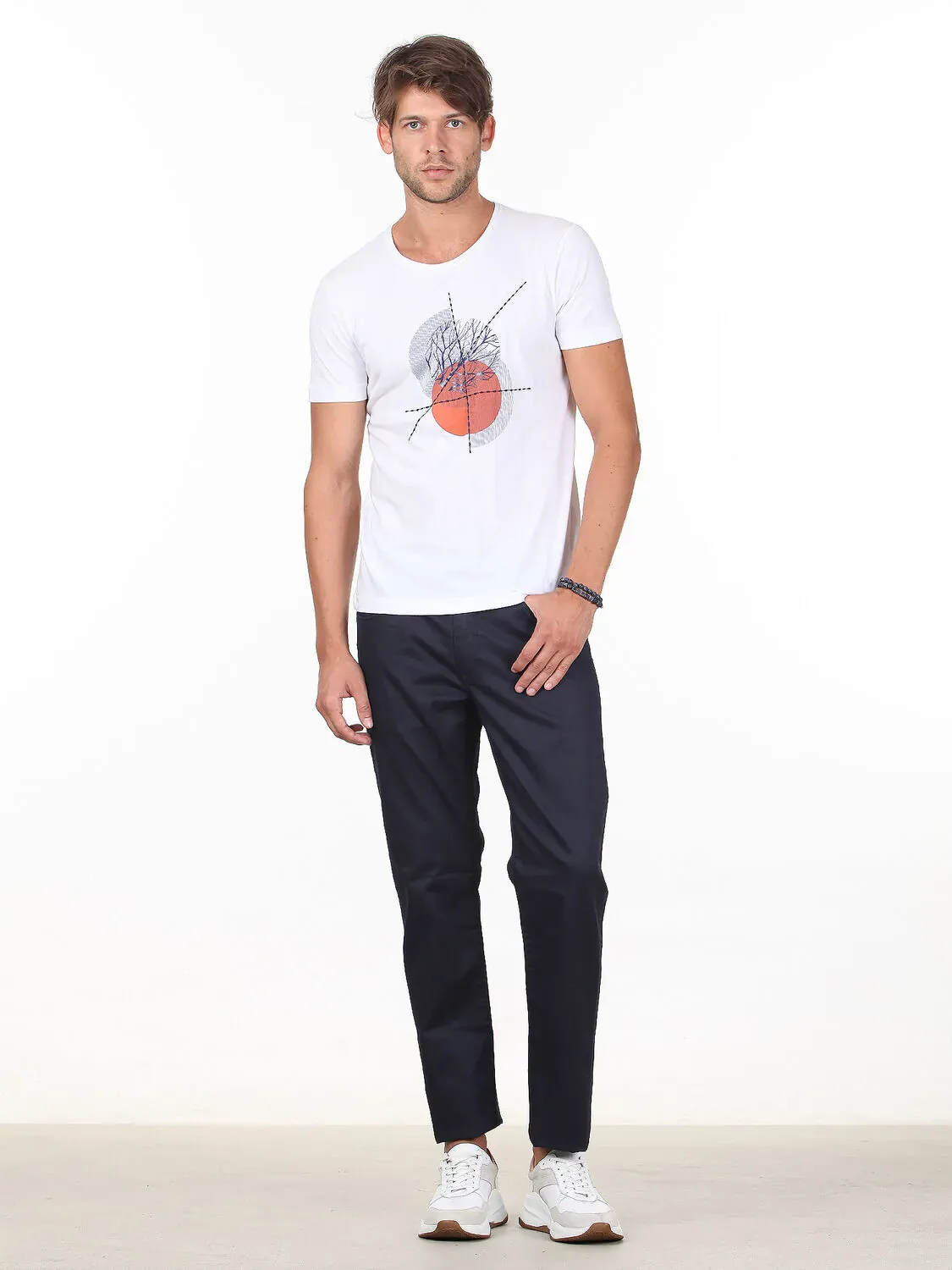 Turuncu Baskılı %100 Pamuk T-Shirt - 3