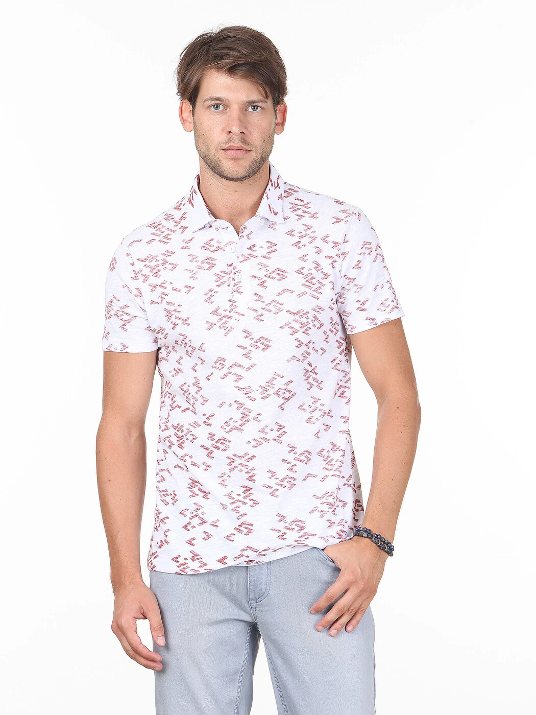 Turuncu Baskılı Polo Yaka %100 Pamuk T-Shirt - 1