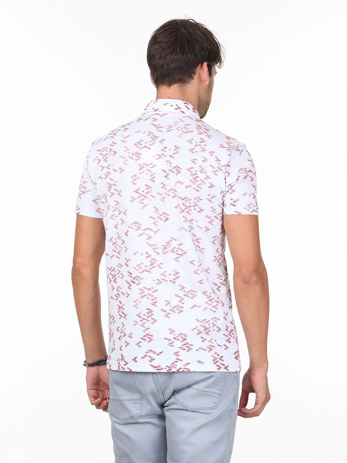 Turuncu Baskılı Polo Yaka %100 Pamuk T-Shirt - 4