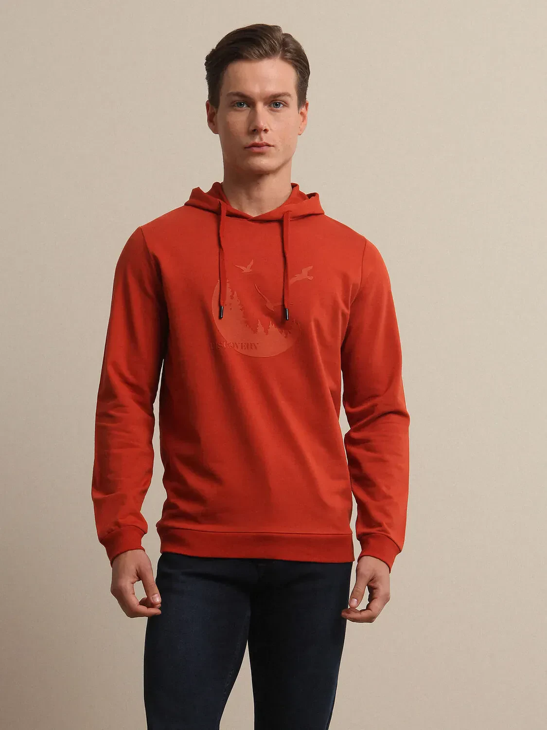 Turuncu Kapüşonlu Baskılı Sweatshırt - 3