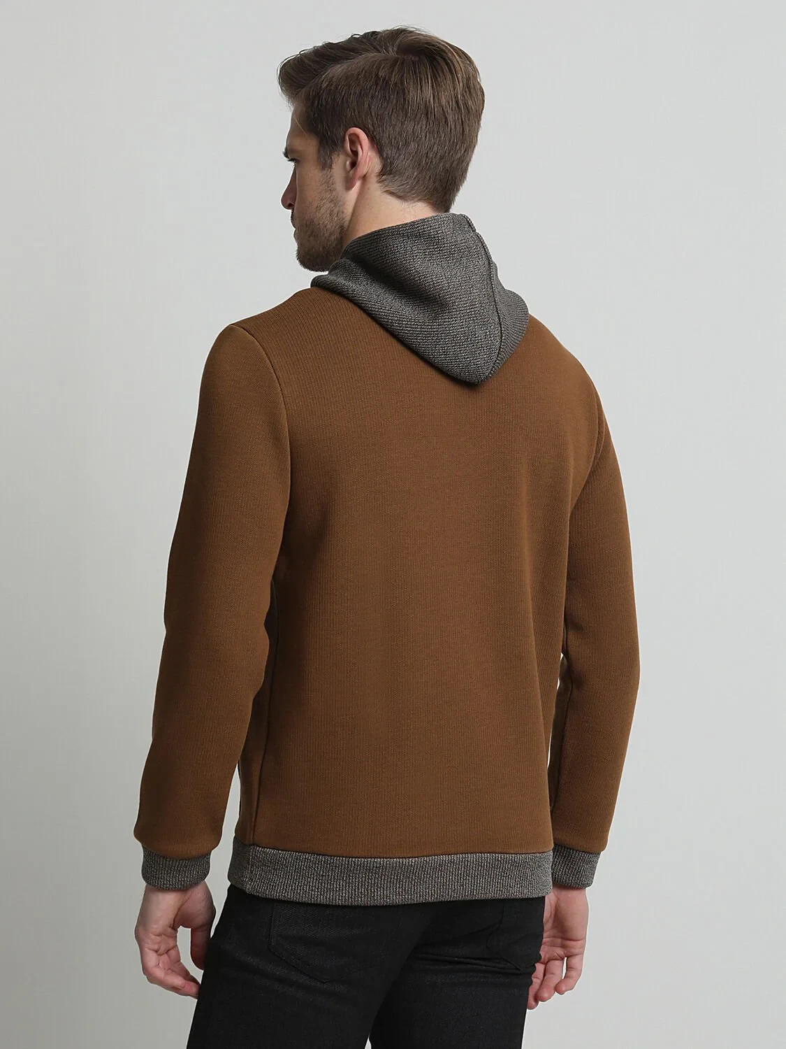 Turuncu Kapüşonlu Düz Sweatshırt - 4