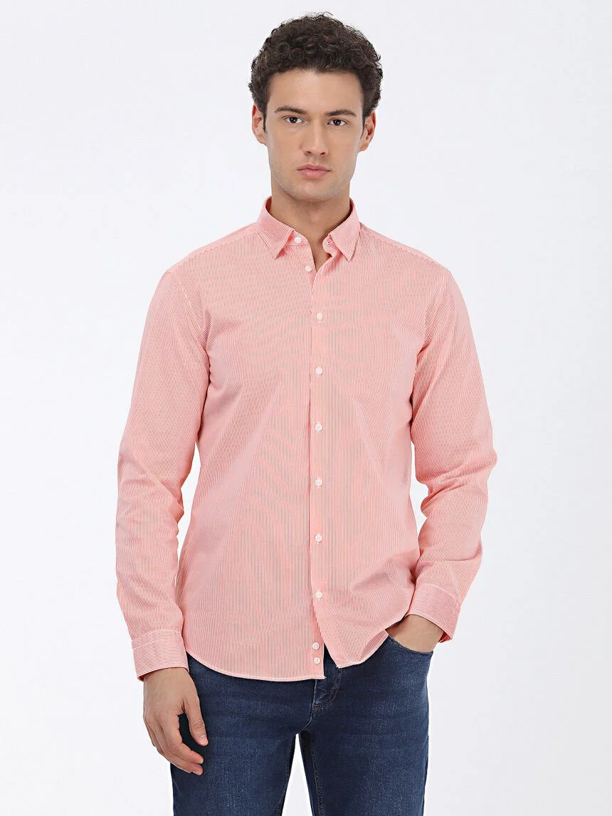 Turuncu Regular Fit Dokuma Casual %100 Pamuk Gömlek - 1