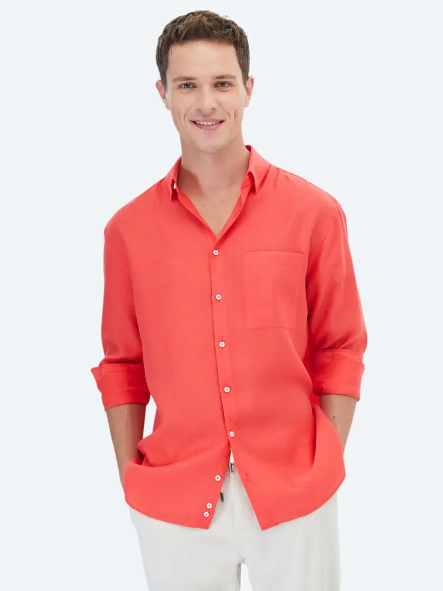 Vermilion Plain Weaving Casual Shirt - 1