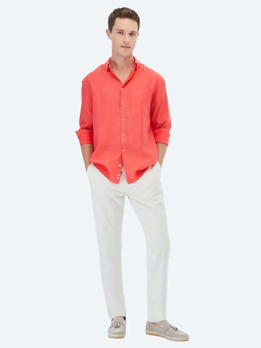 Vermilion Plain Weaving Casual Shirt - 2