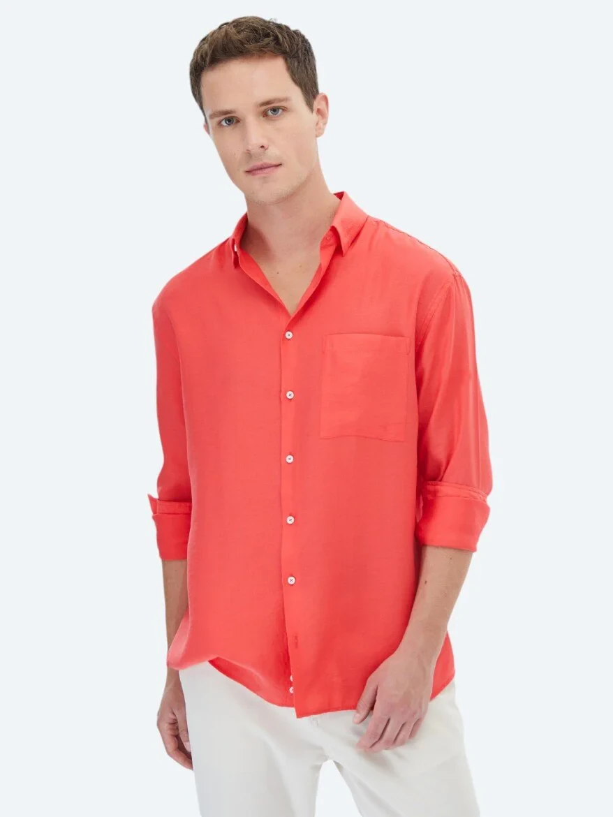 Vermilion Plain Weaving Casual Shirt - 3