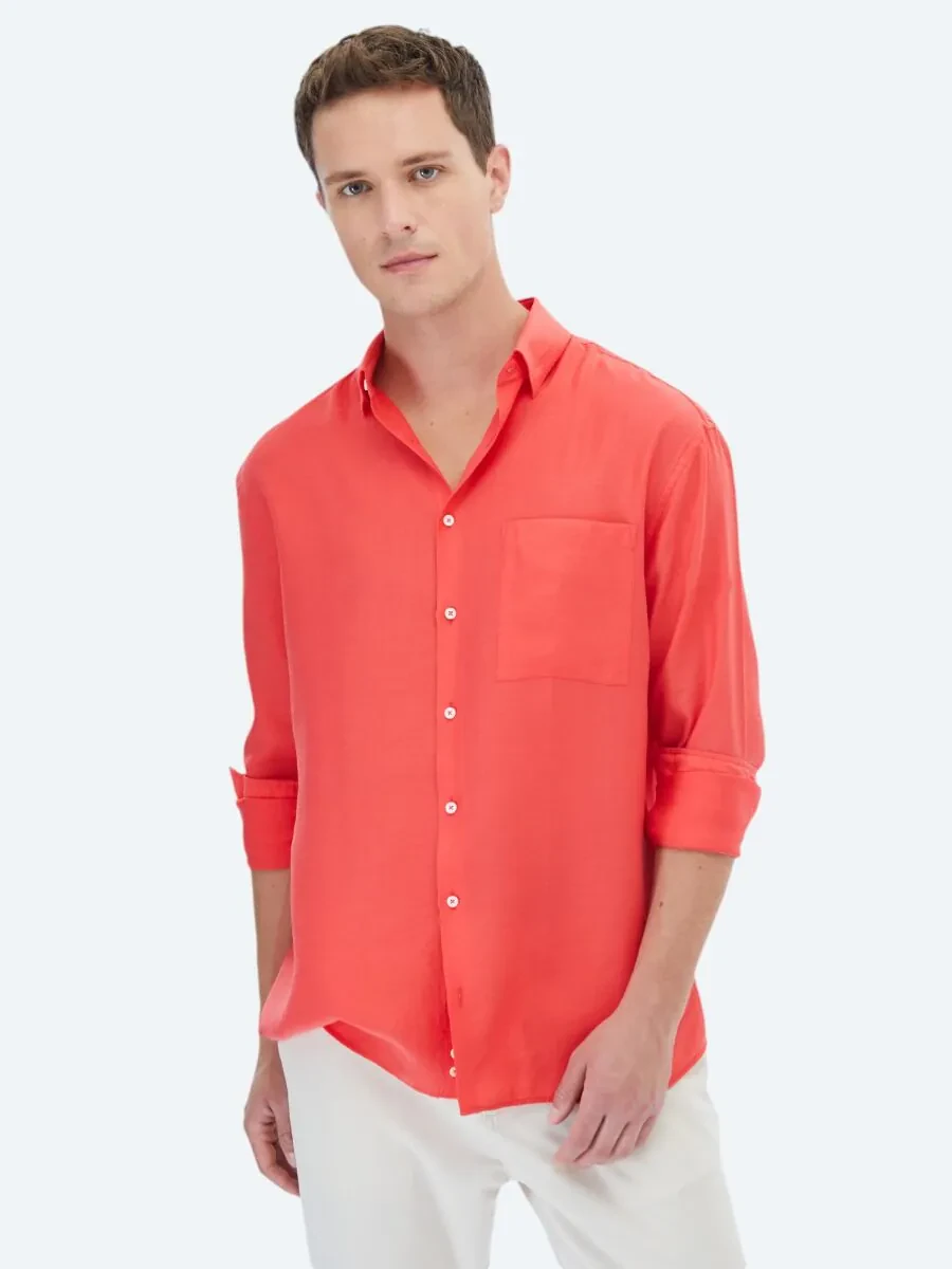 Vermilion Plain Weaving Casual Shirt - 3