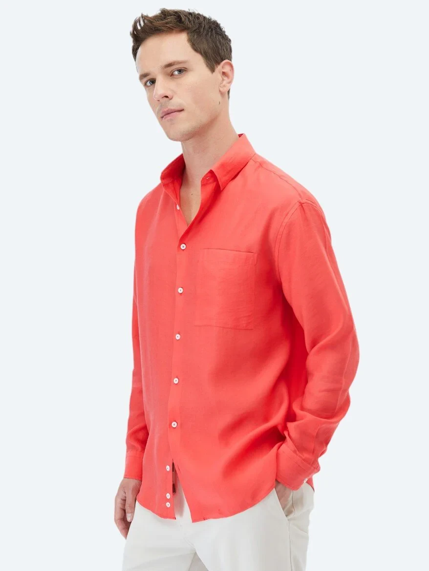 Vermilion Plain Weaving Casual Shirt 
