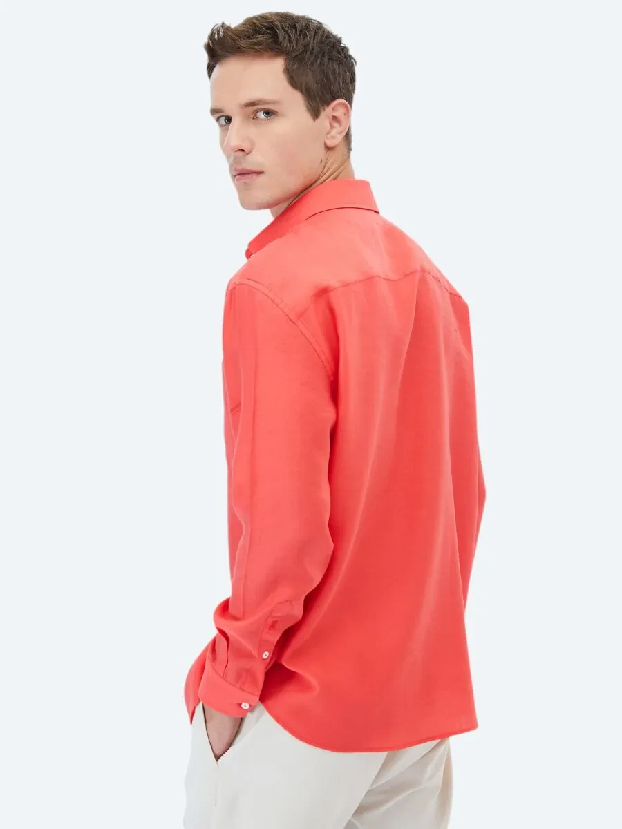 Vermilion Plain Weaving Casual Shirt - 5