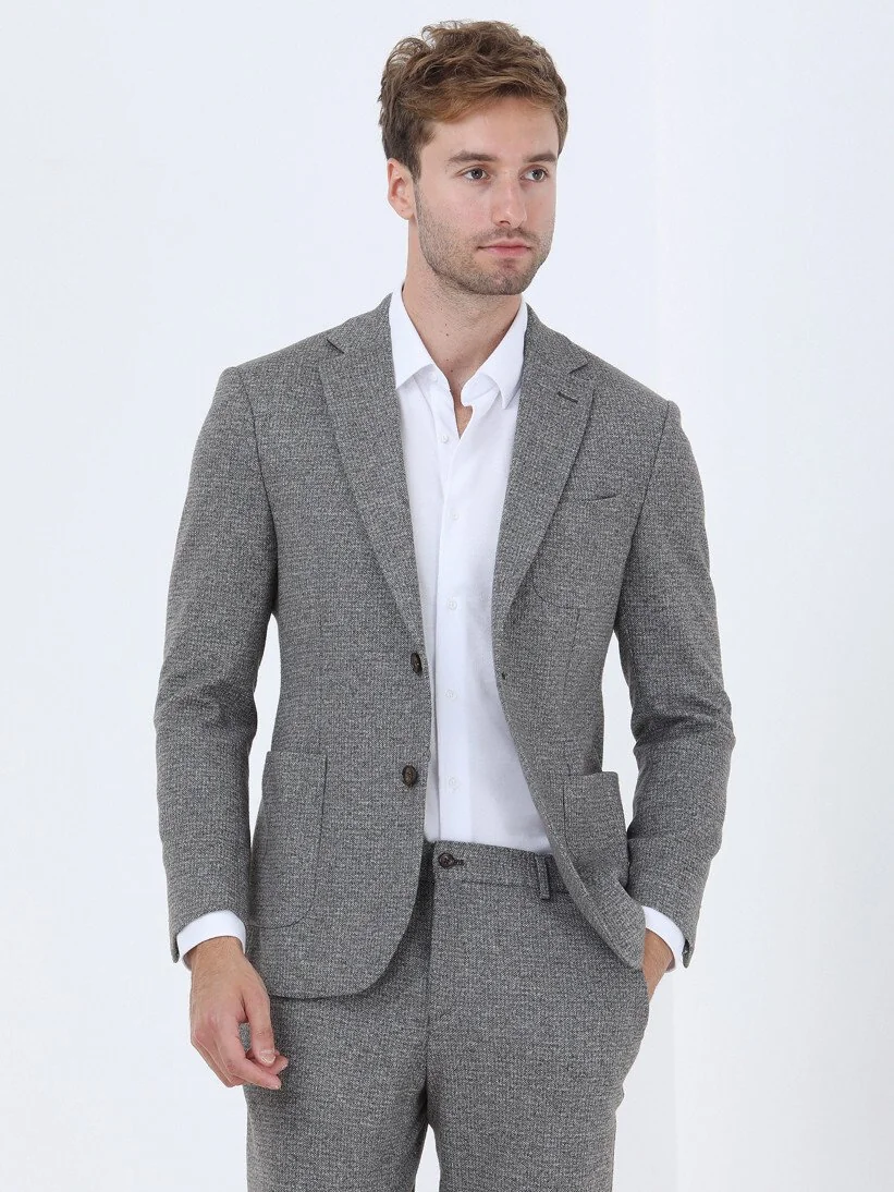 Vizon Baskılı Modern Fit Örme Takım Elbise - 1