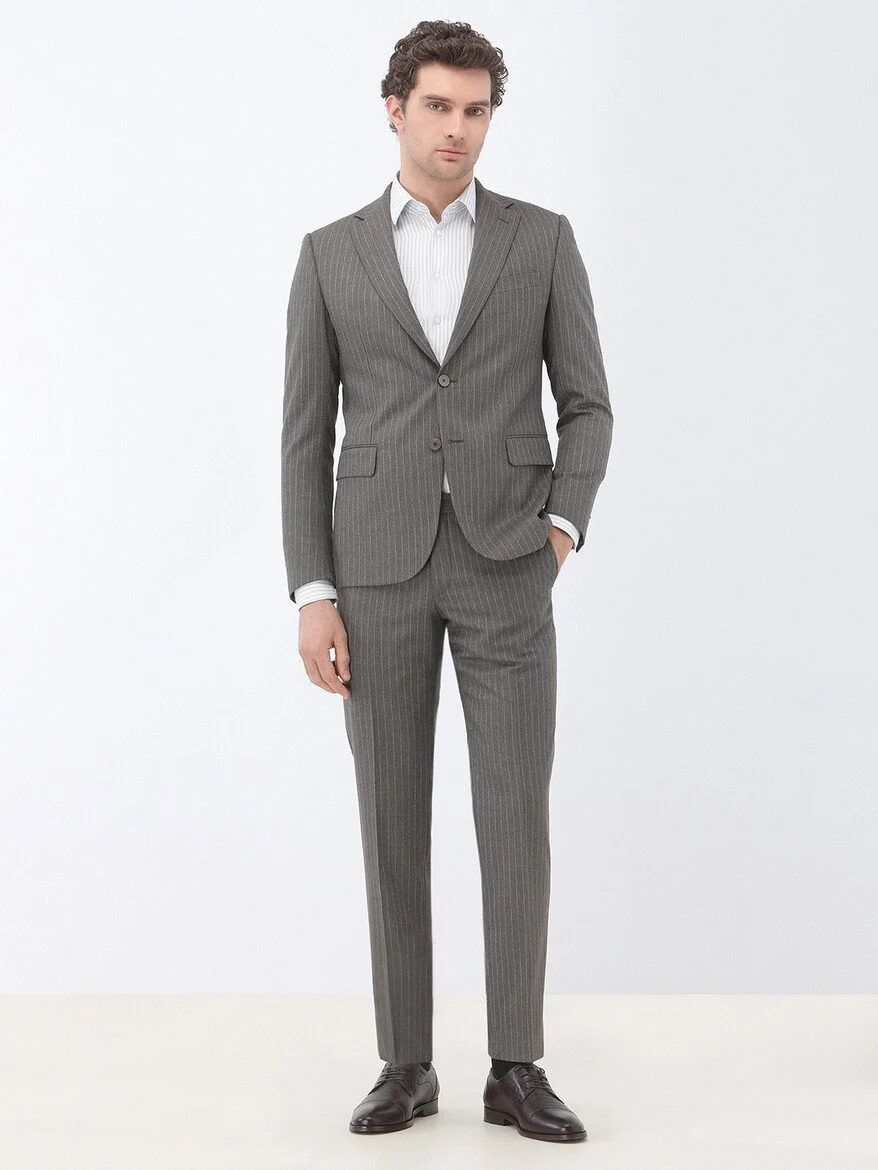 Vizon Çizgili Modern Fit Takım Elbise - 2