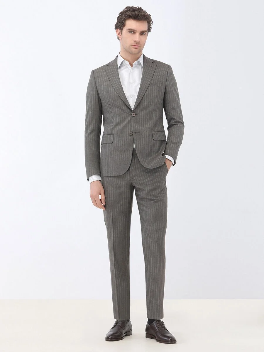 Vizon Çizgili Modern Fit Takım Elbise - 2