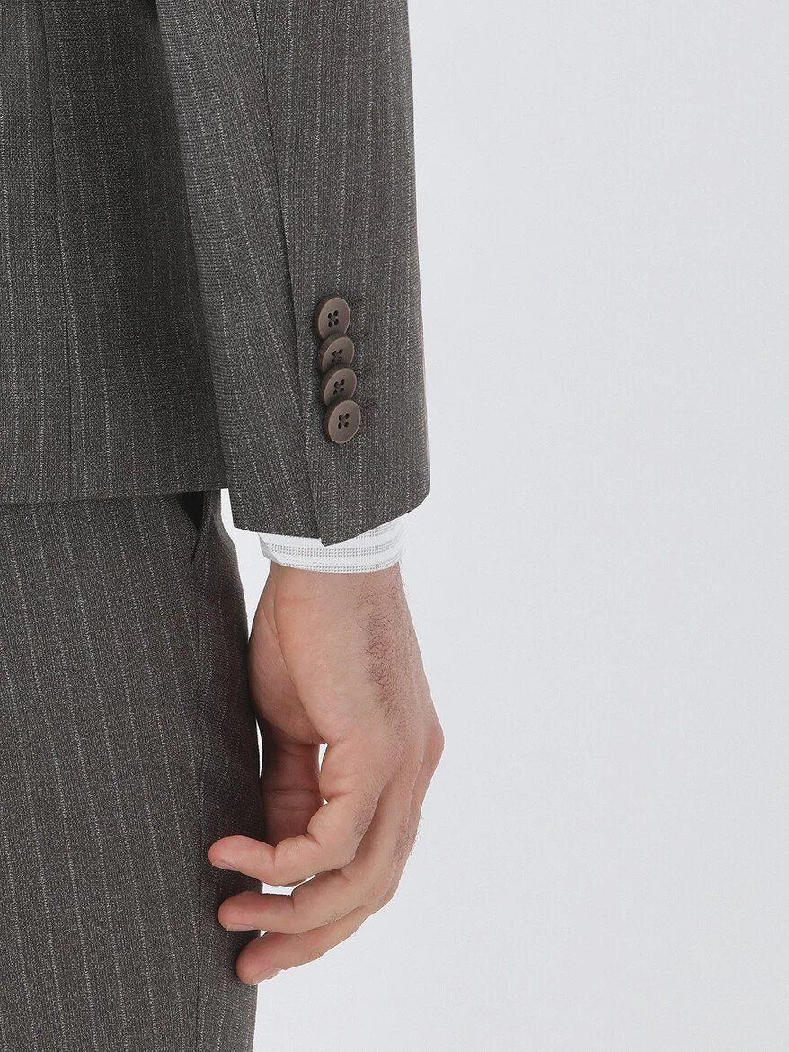 Vizon Çizgili Modern Fit Takım Elbise - 4