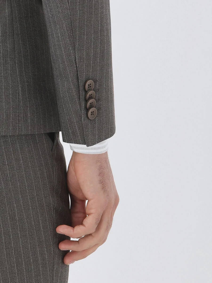 Vizon Çizgili Modern Fit Takım Elbise - 4
