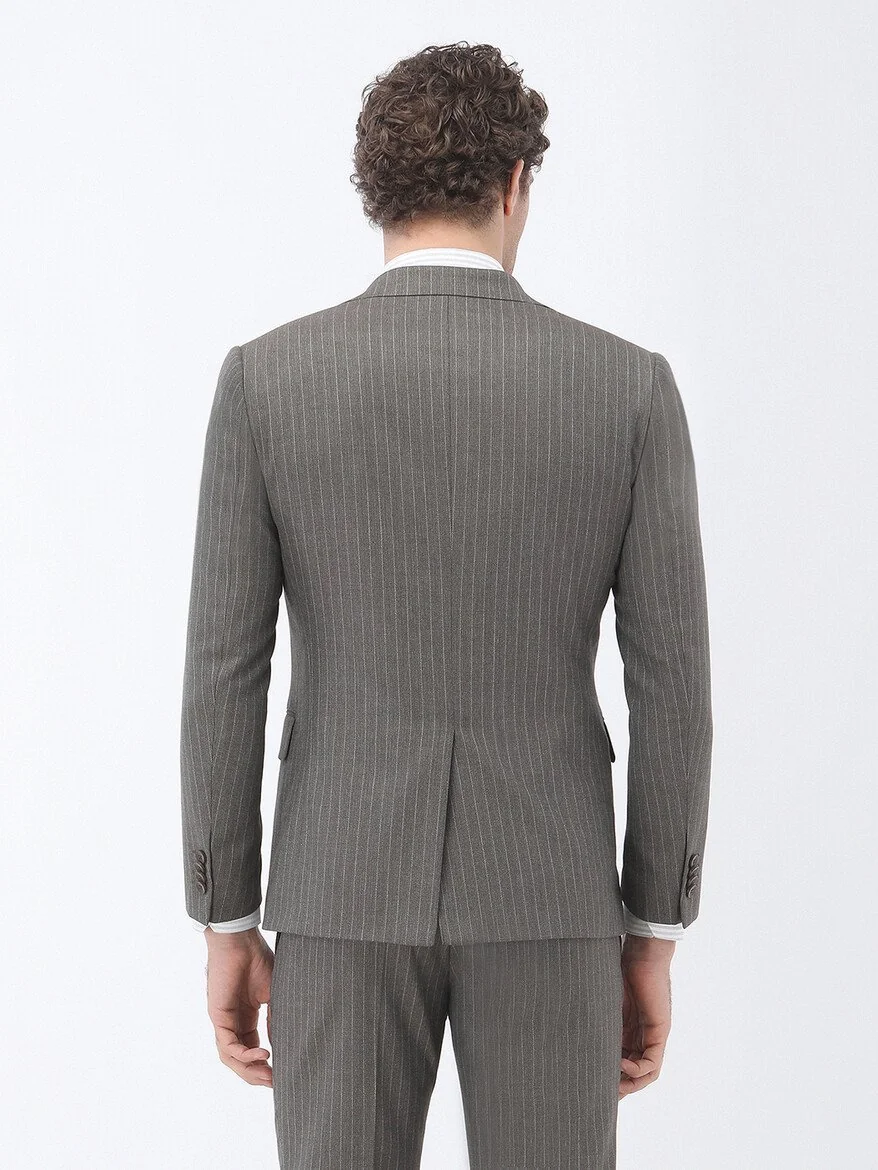 Vizon Çizgili Modern Fit Takım Elbise - 5