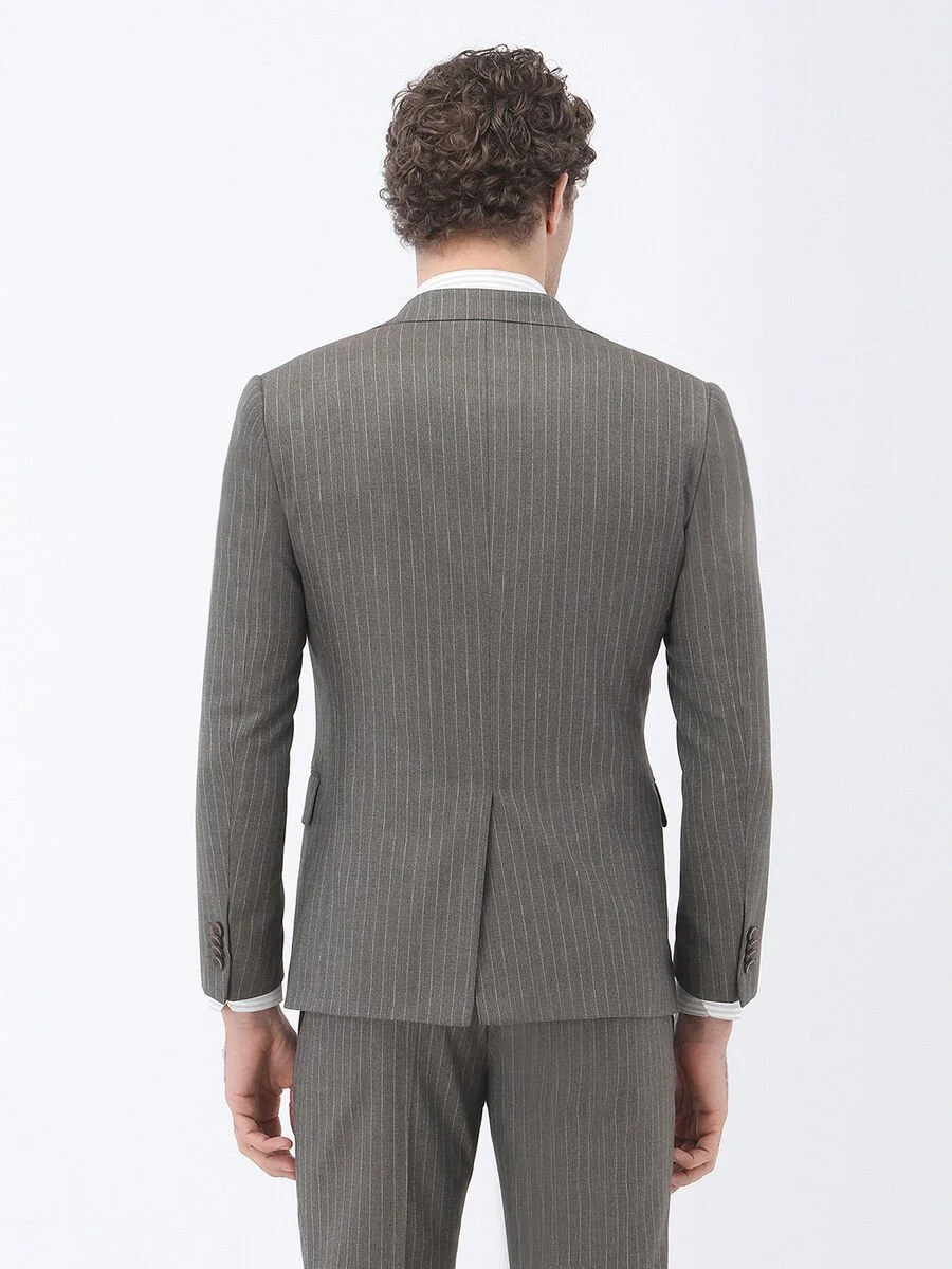 Vizon Çizgili Modern Fit Takım Elbise - 5