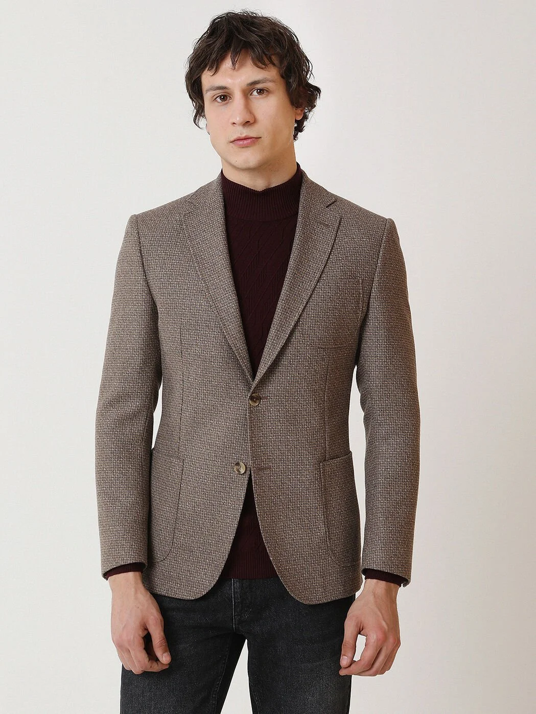 Vizon Desenli Modern Fit Yün Karışımlı Ceket - 1