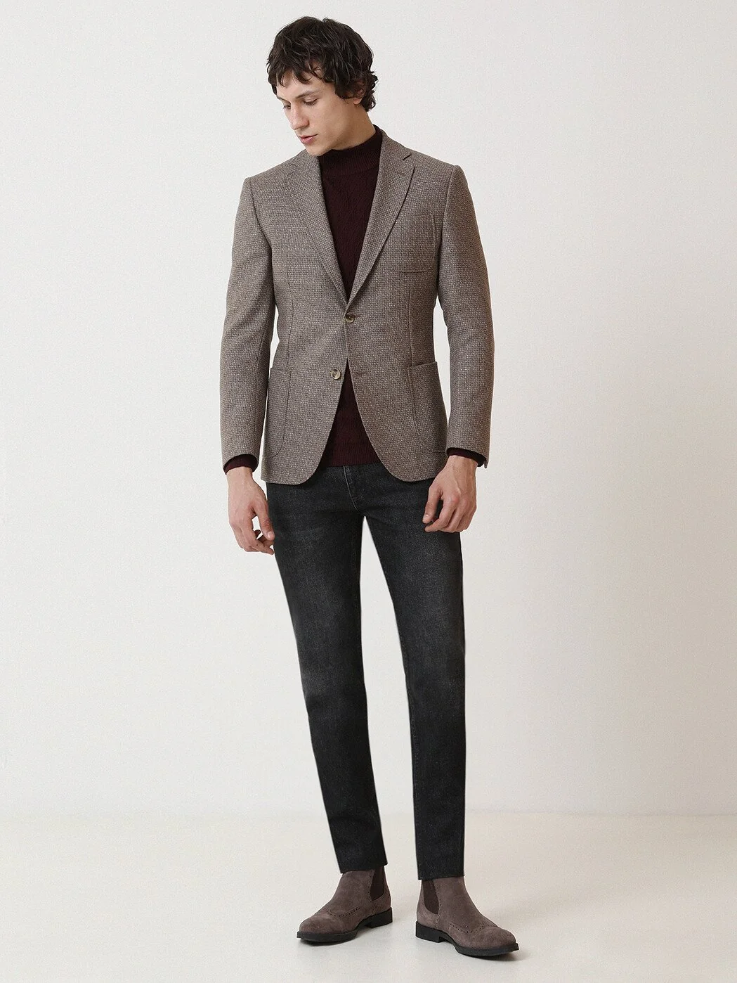 Vizon Desenli Modern Fit Yün Karışımlı Ceket - 2