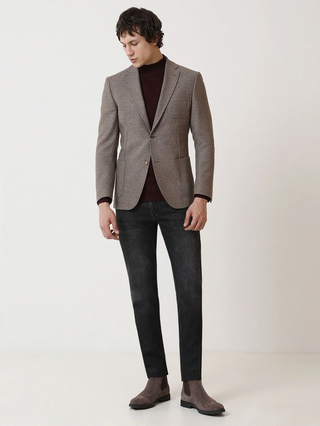 Vizon Desenli Modern Fit Yün Karışımlı Ceket - 2