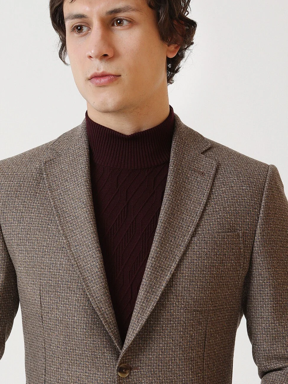 Vizon Desenli Modern Fit Yün Karışımlı Ceket - 3